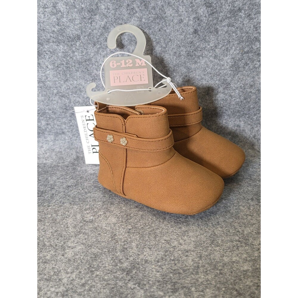 The Children’s Place Baby Girls Brown Ankle Boots Flower Detail 6-12 Months NWT
